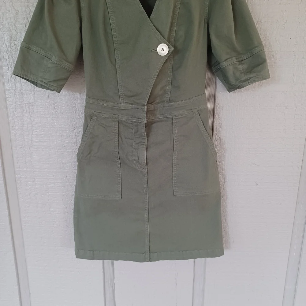 Veronica Beard Bree Mini Dress Size 0 Women Pockets Cotton Blend In Army Green